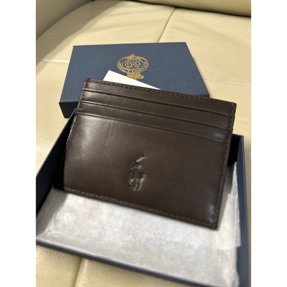 NIB POLO RALPH LAUREN Men's  Leather Card Case SMOOTH LEATHER BROWN - Picture 6 of 13
